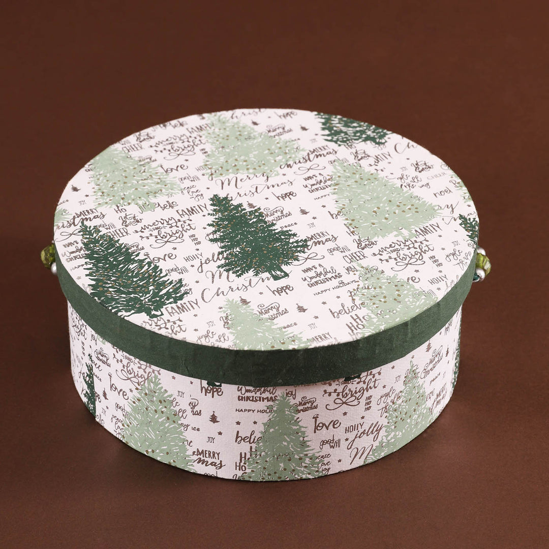 3 Pc | Handmade Paper Christmas Tree Theme Round Gift Box