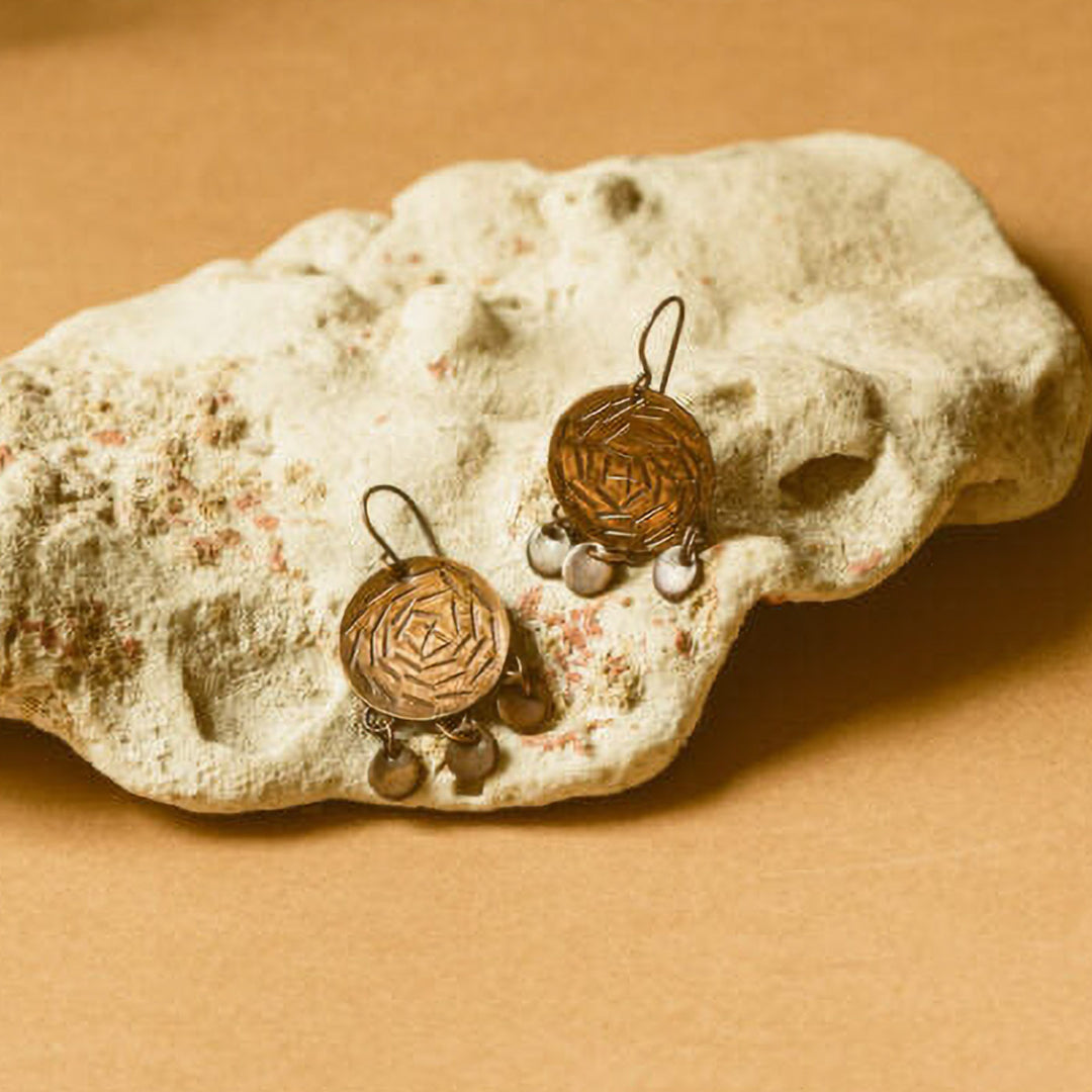 Handmade Circular Disc Linear Copper Earrings
