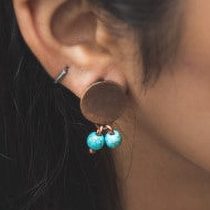 Contemporary Circular Disc With Turquoise Beads Earrings