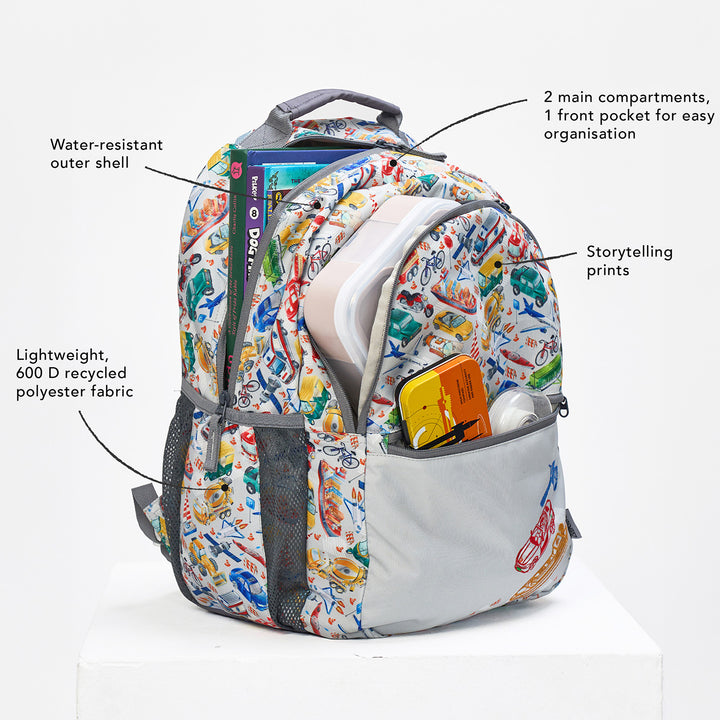 City Safari Theme Water-Resistant Kids Everyday Backpack