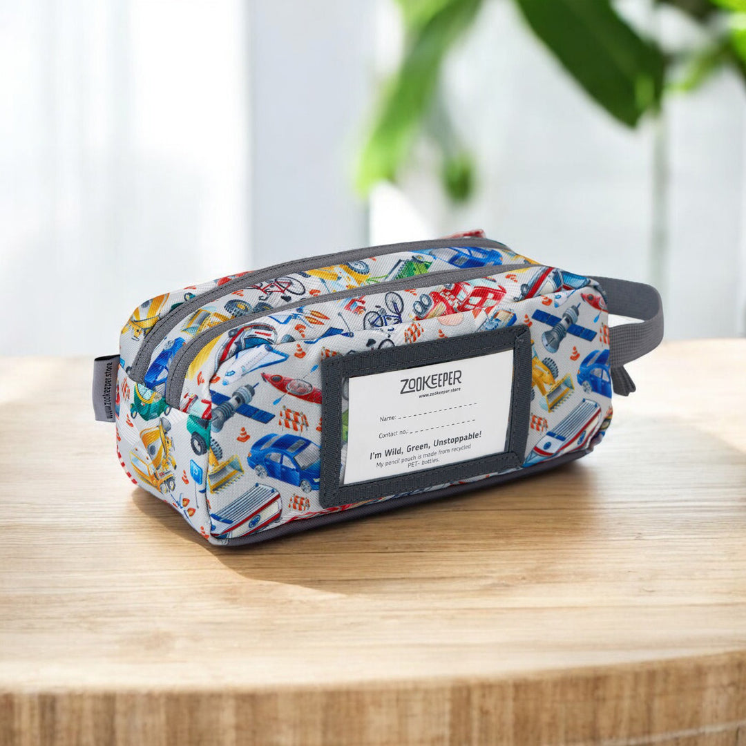 City Safari Theme Water-Resistant Kids Pencil Pouch