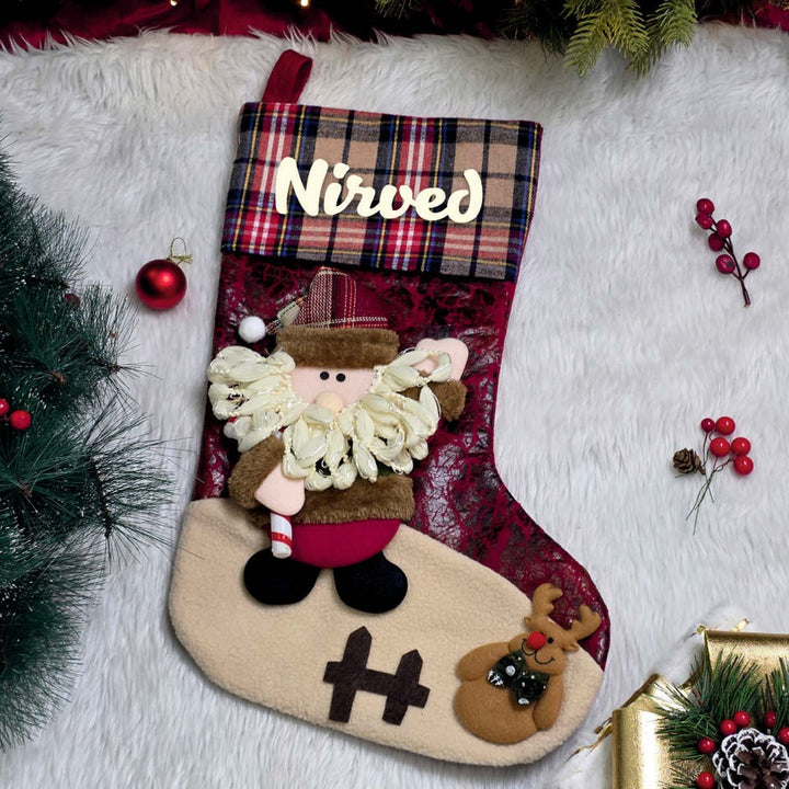 Personalized Handmade Classic Plaid Holiday Santa Stocking