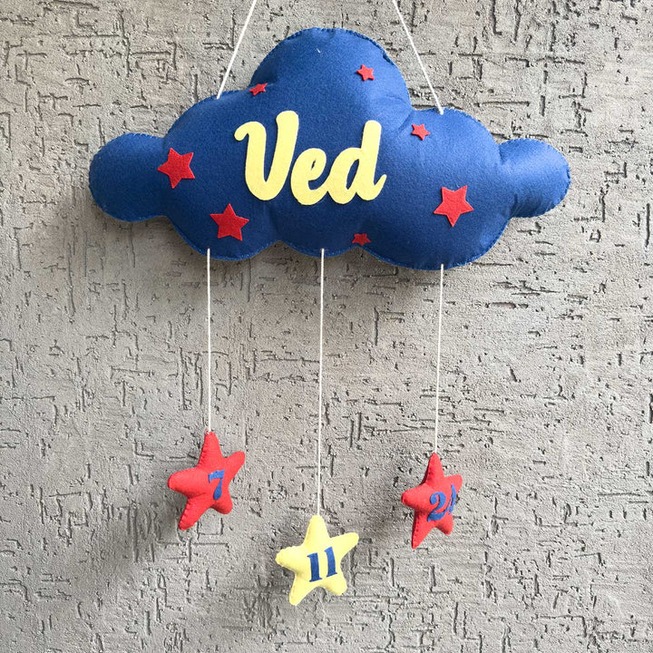 Personalized Cloud Theme Felt Kids Name Plate & Toy Basket