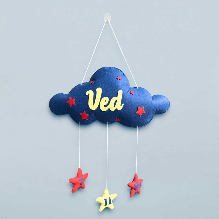 Personalized Cloud Theme Felt Kids Name Plate & Toy Basket