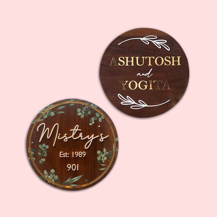 Personalised Wooden Floral Round Nameplate