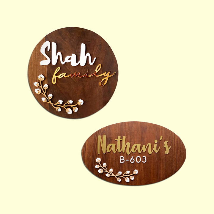 Personalised Wooden Round Floral Nameplate