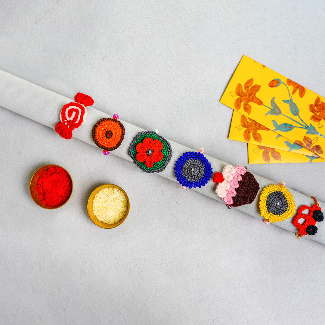 Handcrafted Mandala Crochet Rakhi With Roli Chawal