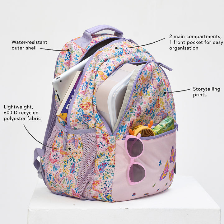 Butterfly Theme Water-Resistant Kids Everyday Backpack