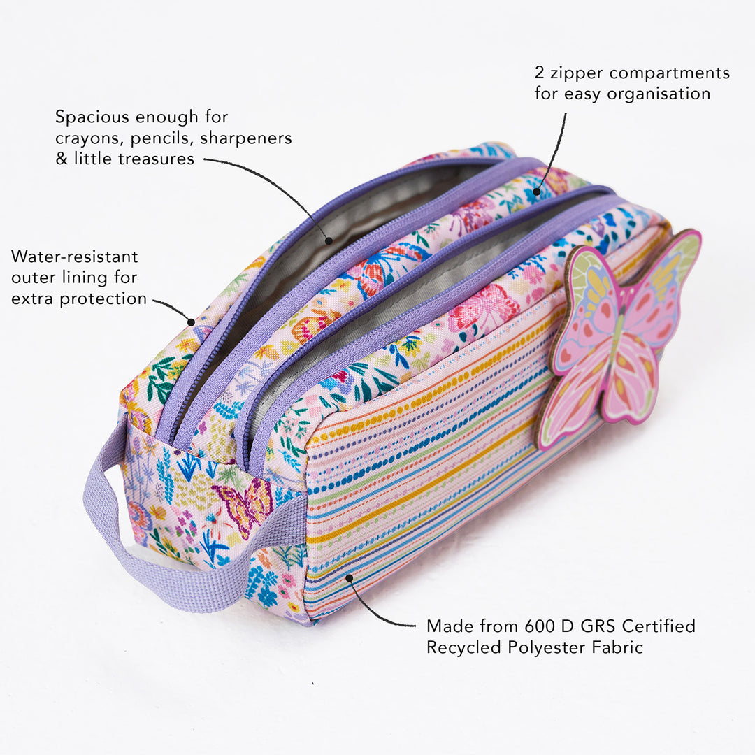 Butterfly Theme Water-Resistant Kids Pencil Pouch
