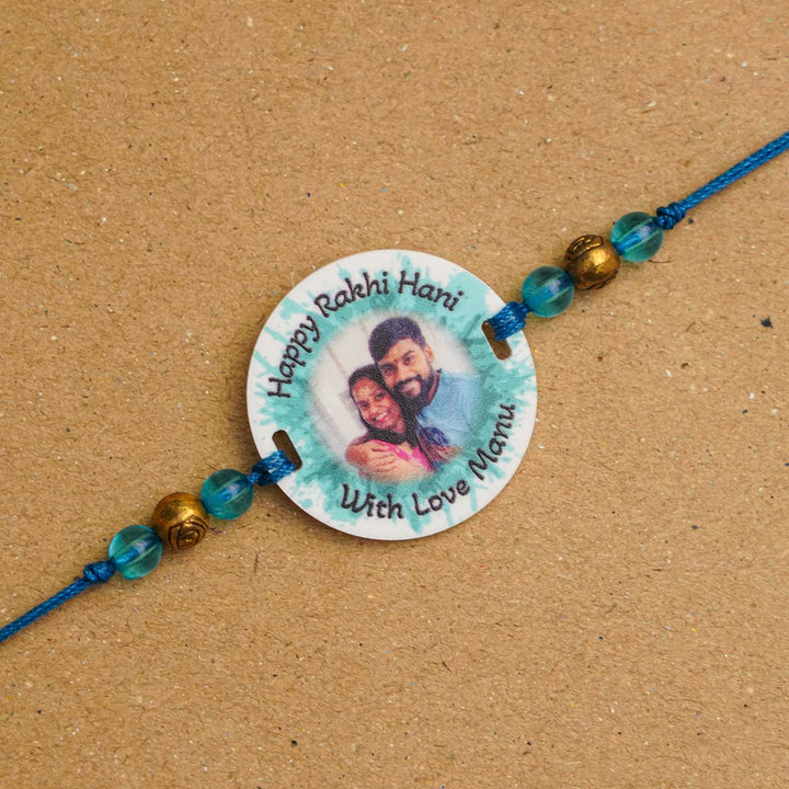 Photo Personalized Handmade Color Spalsh Acrylic Rakhi With Roli Chawal
