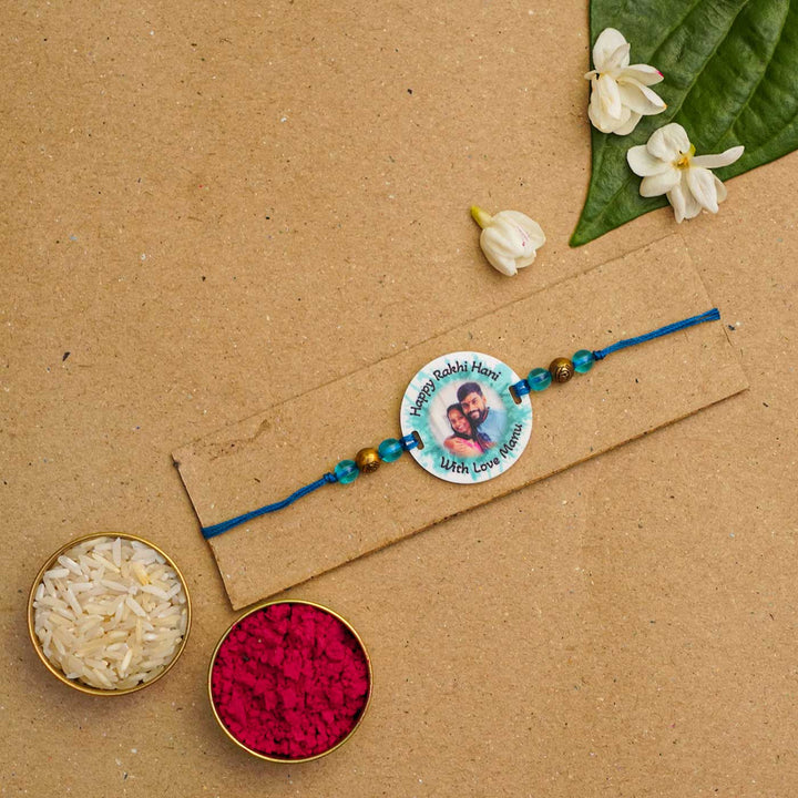 Photo Personalized Handmade Color Spalsh Acrylic Rakhi With Roli Chawal