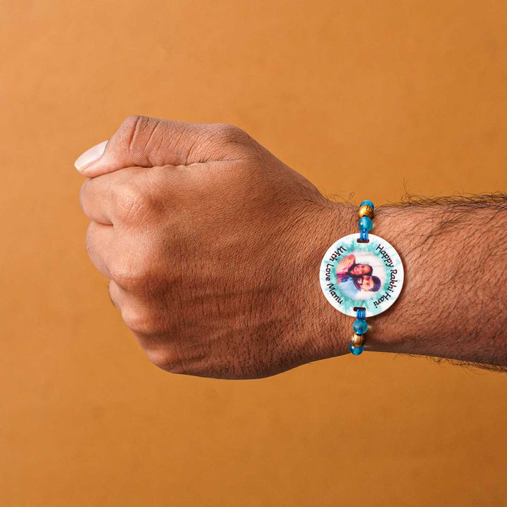 Photo Personalized Handmade Color Spalsh Acrylic Rakhi With Roli Chawal