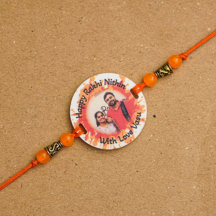 Photo Personalized Handmade Color Spalsh Acrylic Rakhi With Roli Chawal