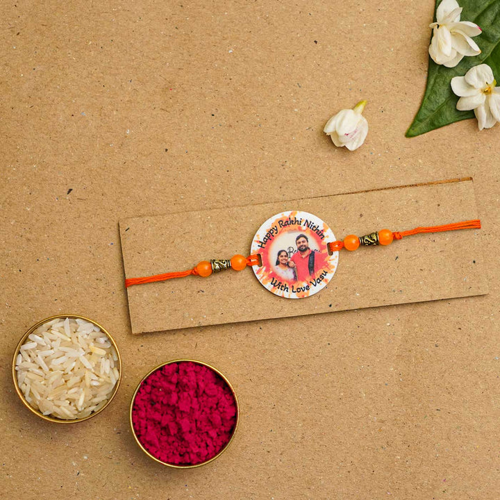 Photo Personalized Handmade Color Spalsh Acrylic Rakhi With Roli Chawal