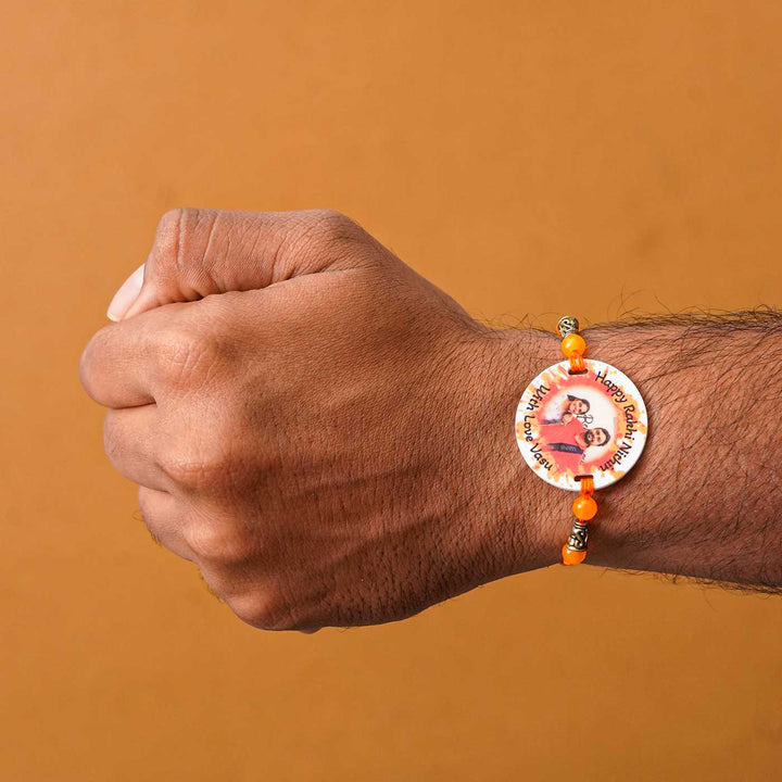 Photo Personalized Handmade Color Spalsh Acrylic Rakhi With Roli Chawal