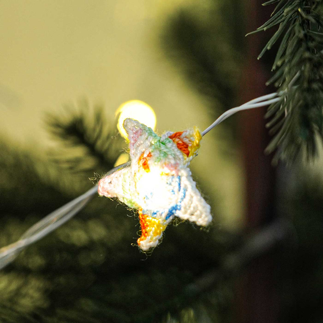 Handmade Stars Crochet Fairy Lights For Christmas Decoration