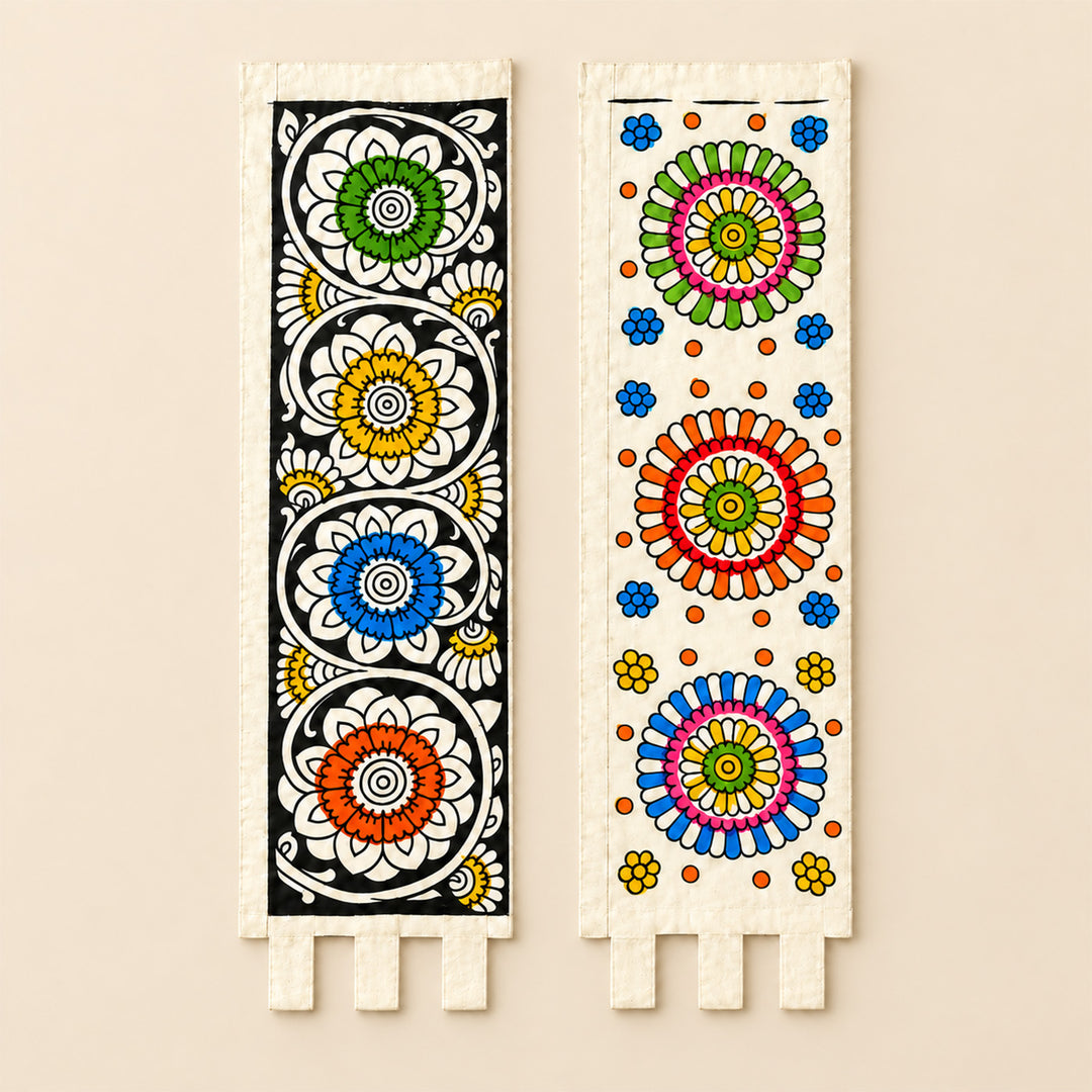 Set of 2 | Hand-Painted White Tholu Floral Parchment Leather Votive Tealight Covers