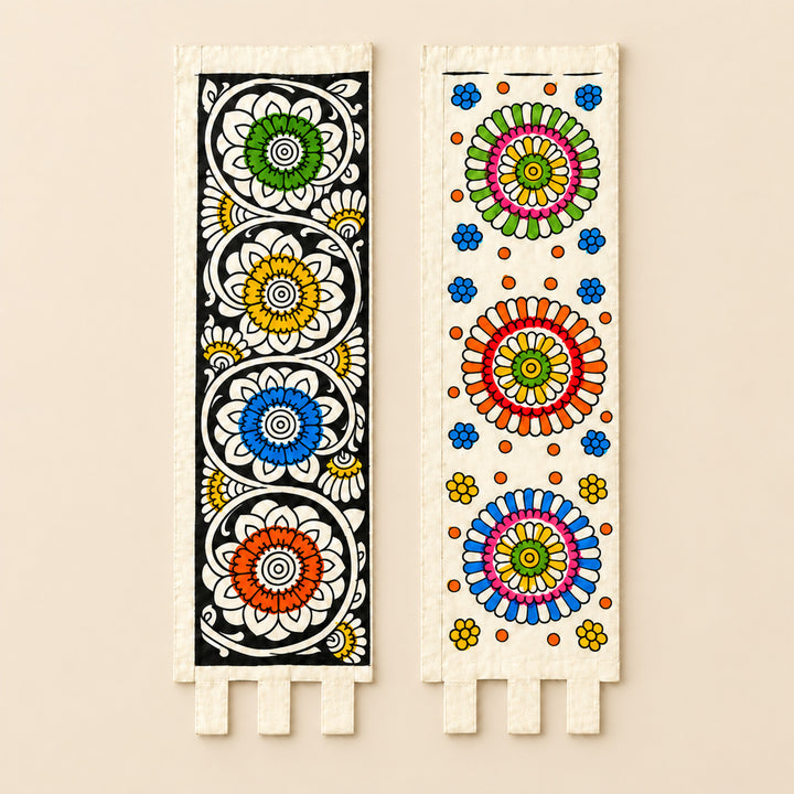 Set of 2 | Hand-Painted White Tholu Floral Parchment Leather Votive Tealight Covers
