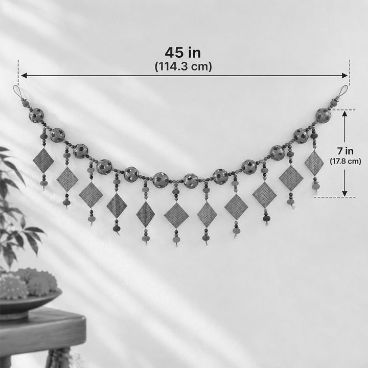 45 Inch | Handmade Woven Basket Design Bamboo Toran With Wooden Beads & Pom Poms