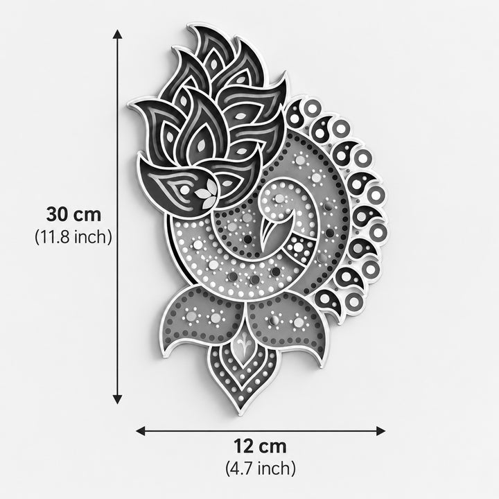 Hand-Painted Peacock & Paisley Mdf Rangoli With Mirror Work For Festive Decor