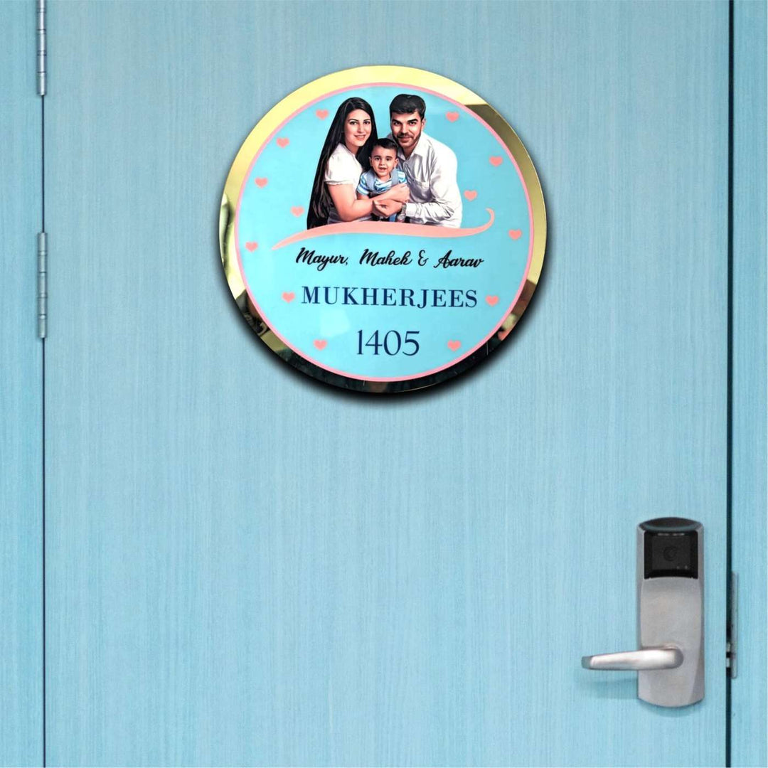 Photo Personalized Round Blue Acrylic Name Plate