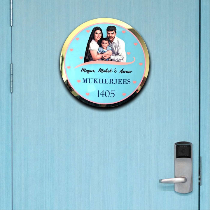 Photo Personalized Round Blue Acrylic Name Plate