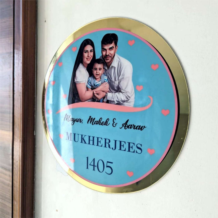 Photo Personalized Round Blue Acrylic Name Plate