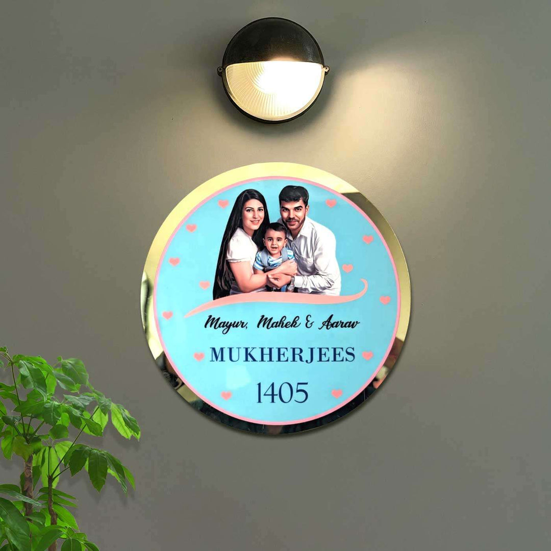 Photo Personalized Round Blue Acrylic Name Plate
