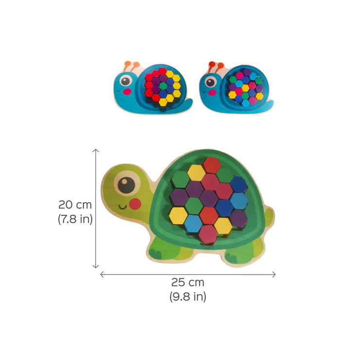 Colourful Wooden Mosaic Snail & Turtle I Set of 2