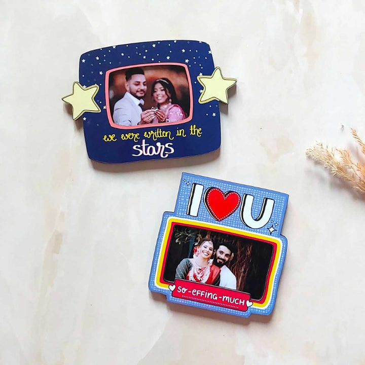 Handmade "I Love You & Stars" Wooden Fridge Magnet | Set Of 2