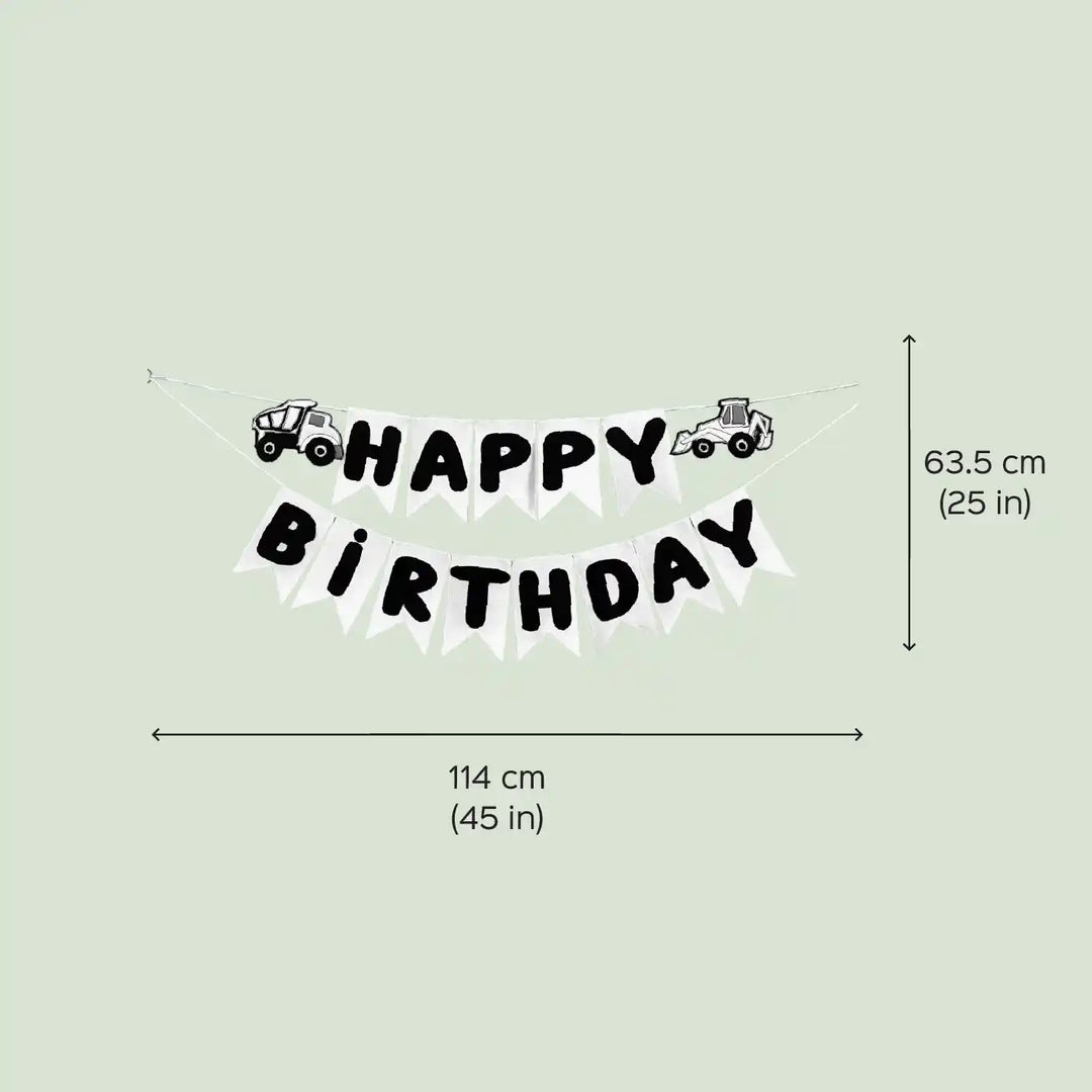 Handmade Construction Vechile Theme Felt Happy Birthday Bunting