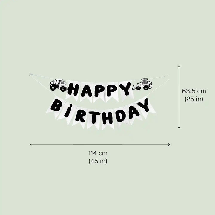 Handmade Construction Vechile Theme Felt Happy Birthday Bunting