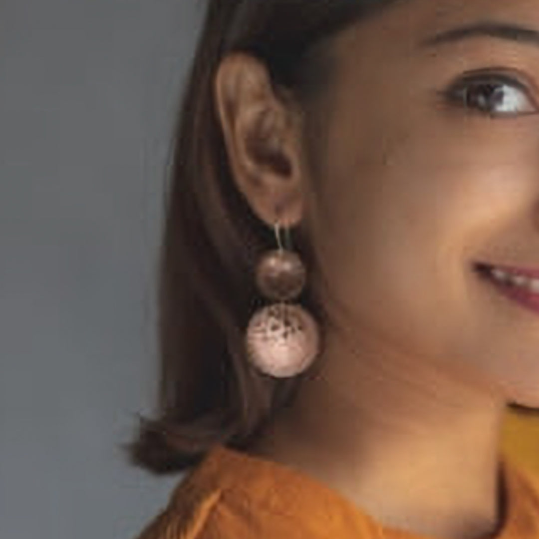 Contemporary Copper Patterned Dome Earrings