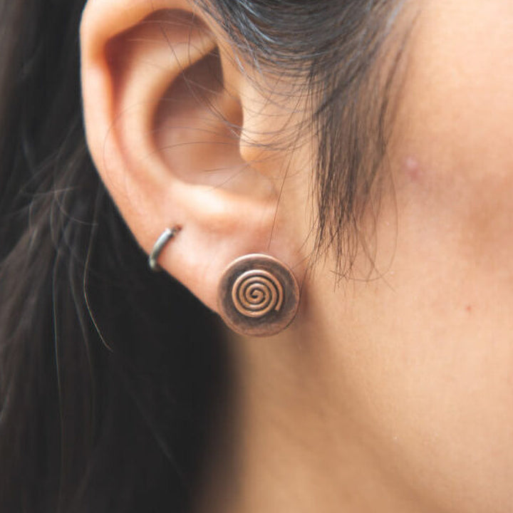 Handmade Spiral Stud Copper Earrings