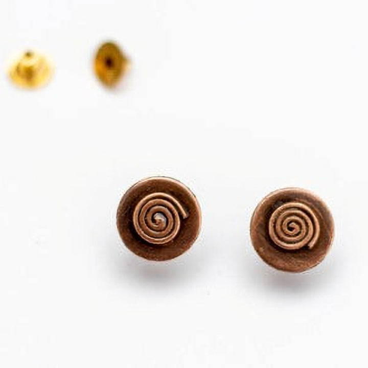 Handmade Spiral Stud Copper Earrings
