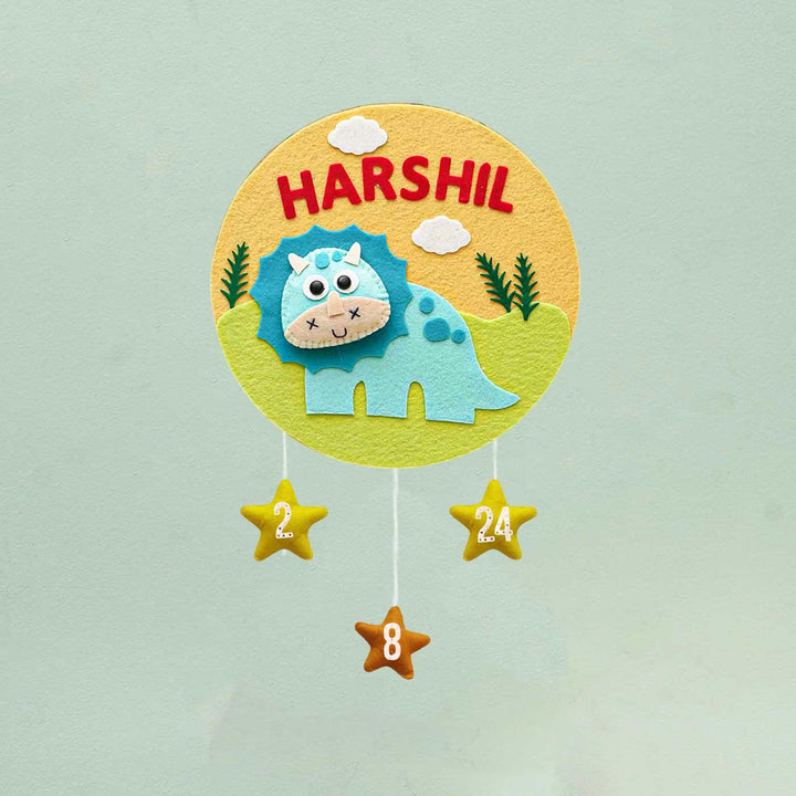 Personalized Handmade Dinosour Theme Felt Hoop Name Plate
