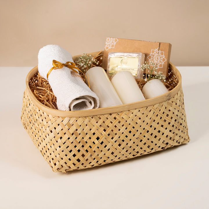 Set of 2 | "Elia" Handwoven Round Bamboo Basket/Tray For Home Storage & Gifting
