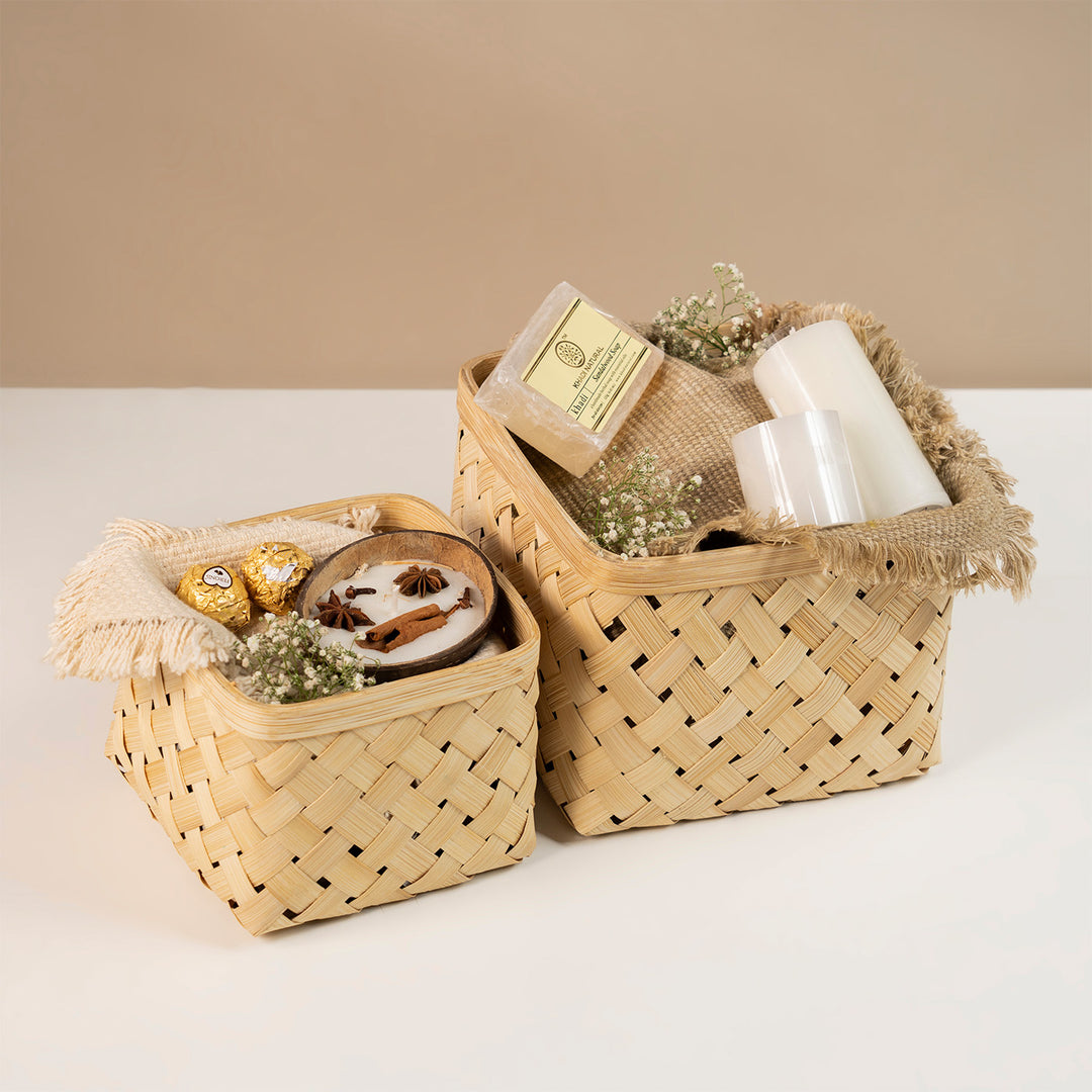 Set of 2 | "Aurea" Handwoven Bamboo Basket For Home Storage & Gifting