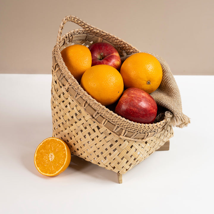Evara Handwoven Bamboo Basket With Handles For Home Storage & Gifting