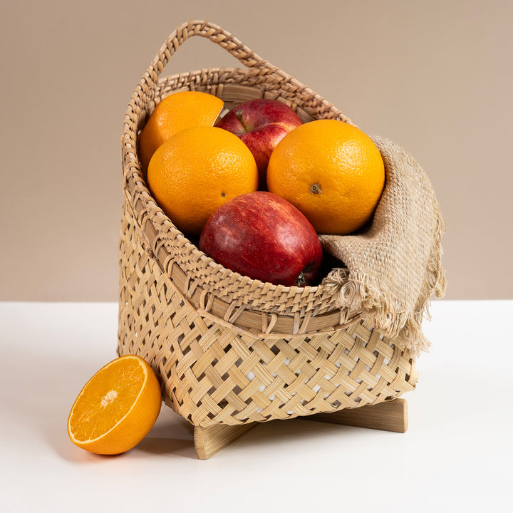 Evara Handwoven Bamboo Basket With Handles For Home Storage & Gifting