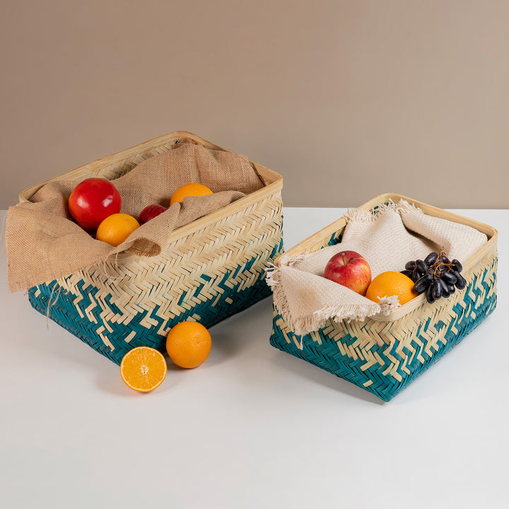 Set of 2 | "Pearl" Handwoven Bamboo Tray For Home Storage & Gifting