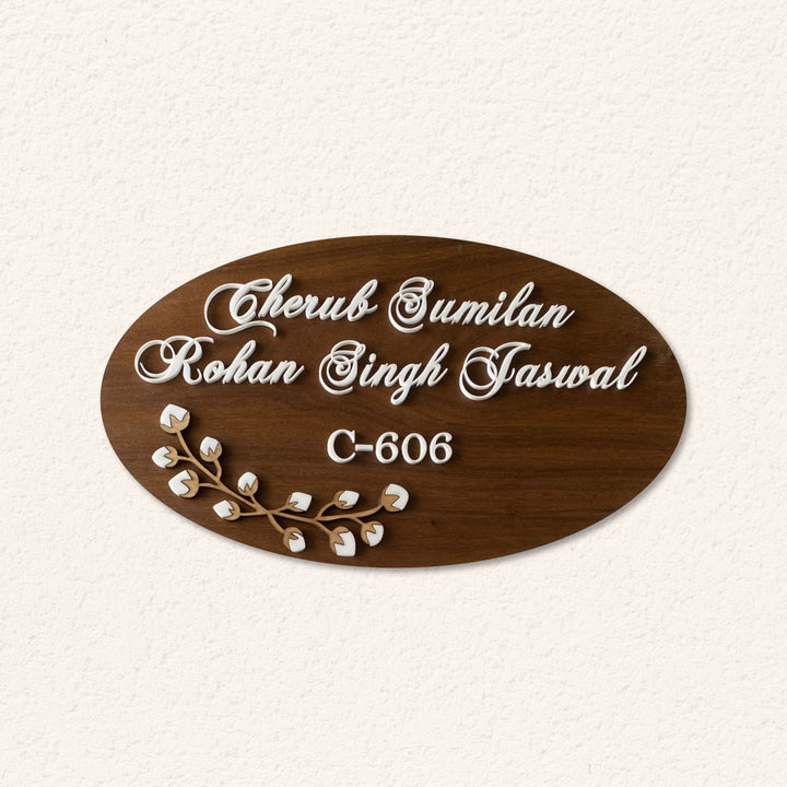 Personalised Wooden Oval Floral Nameplate