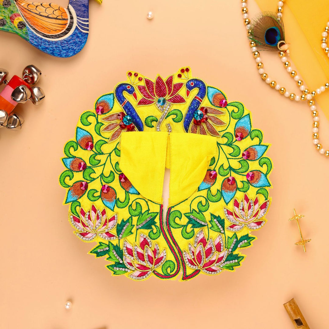Hand Embroidered Zardozi Peacock Garden Design Art Silk Laddu Gopal Poshak (Dress)
