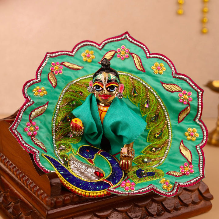 Hand Embroidered Zardozi Peacock Design Art Silk Laddu Gopal Poshak (Dress)