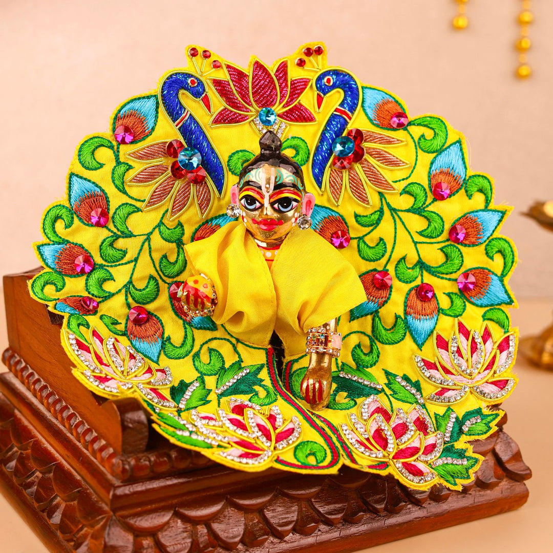 Hand Embroidered Zardozi Peacock Garden Design Art Silk Laddu Gopal Poshak (Dress)