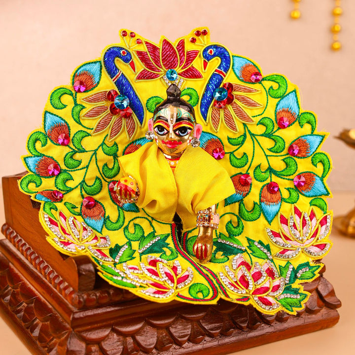 Hand Embroidered Zardozi Peacock Garden Design Art Silk Laddu Gopal Poshak (Dress)