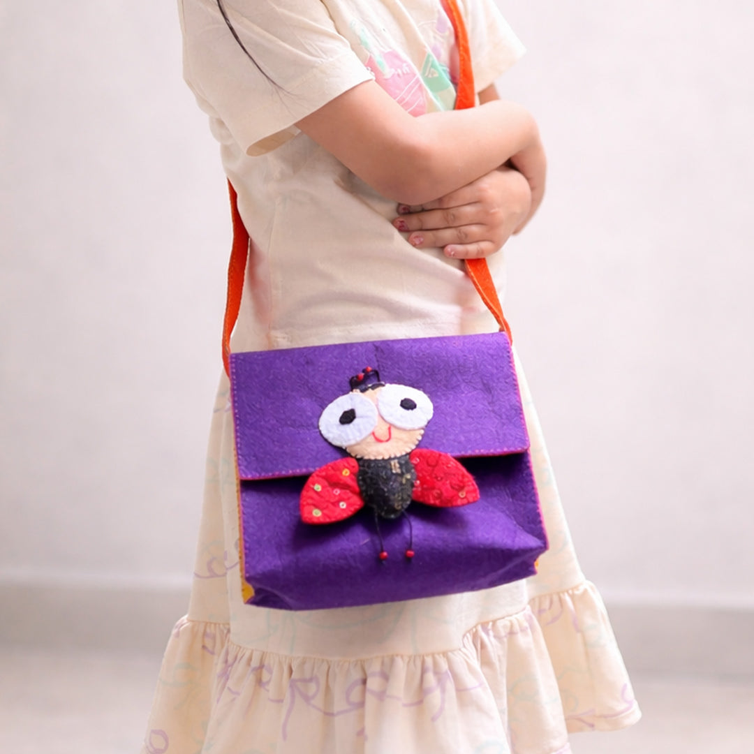 Handmade Purple Beetle Sling Bag Girls | 3+