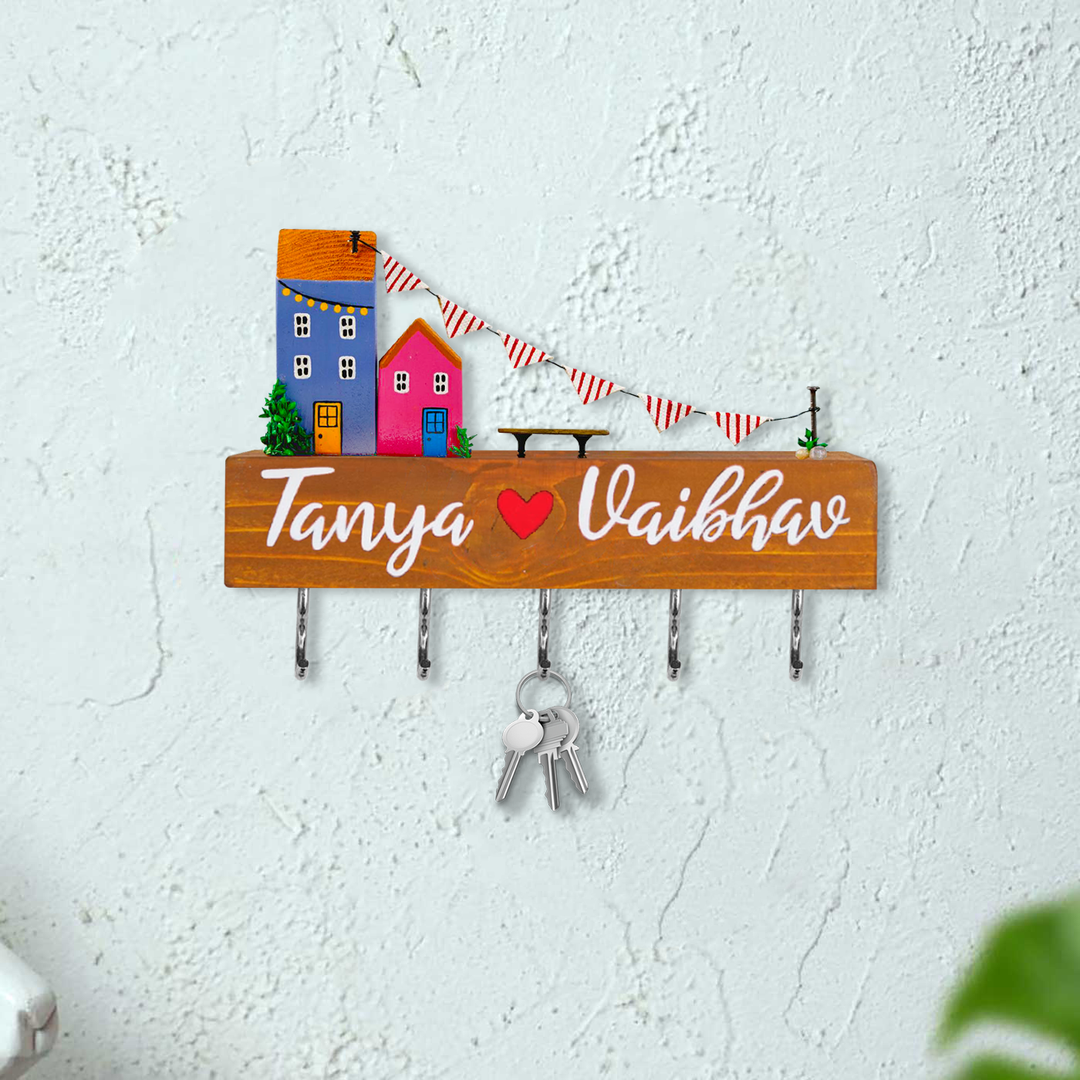 Personalized Handcrafted Wood House Shaped Key Holder