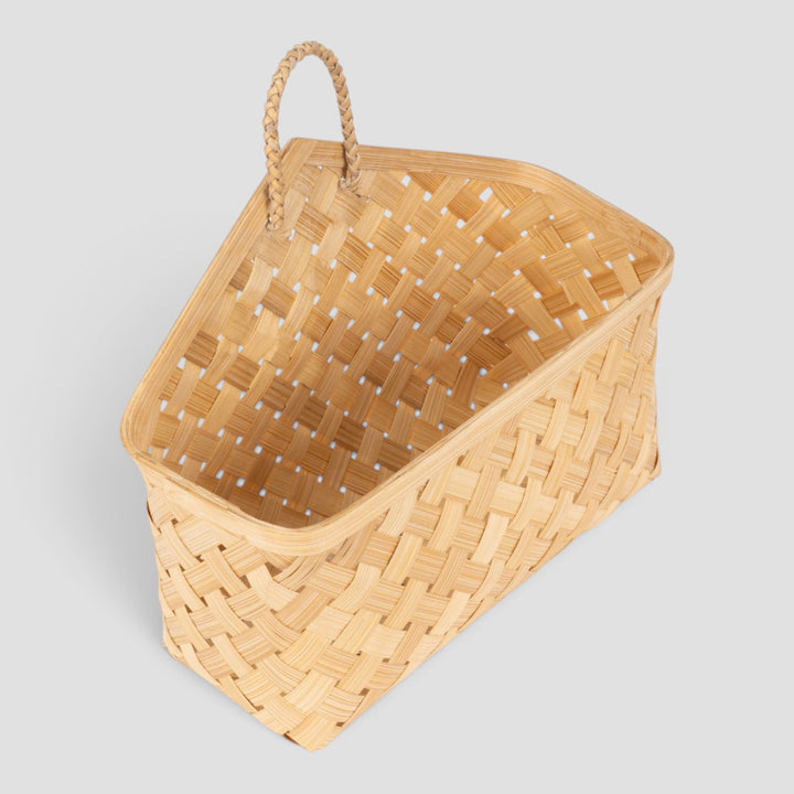 Aven Handwoven Bamboo Basket With Handles For Home Storage & Gifting