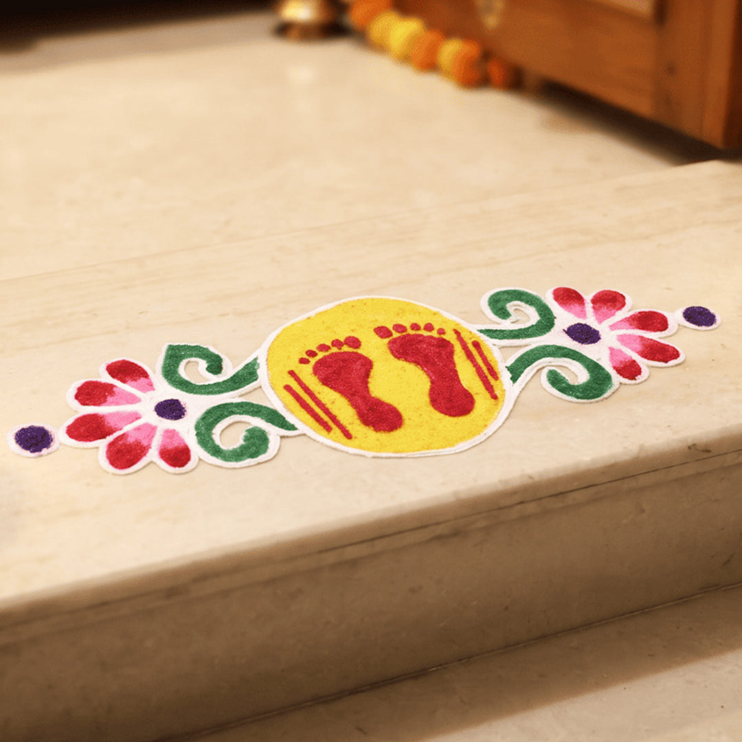 "Devghar" 7 Inch Reusable Hand-Painted Kolam Fabric Rangoli Mat for Pooja Room Decor